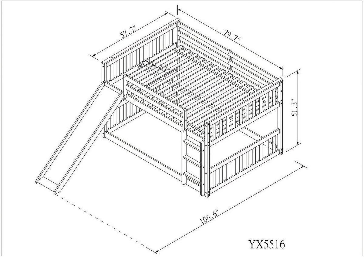 White Full over Full Wood Bunk Bed with Slide and Ladder Z99078