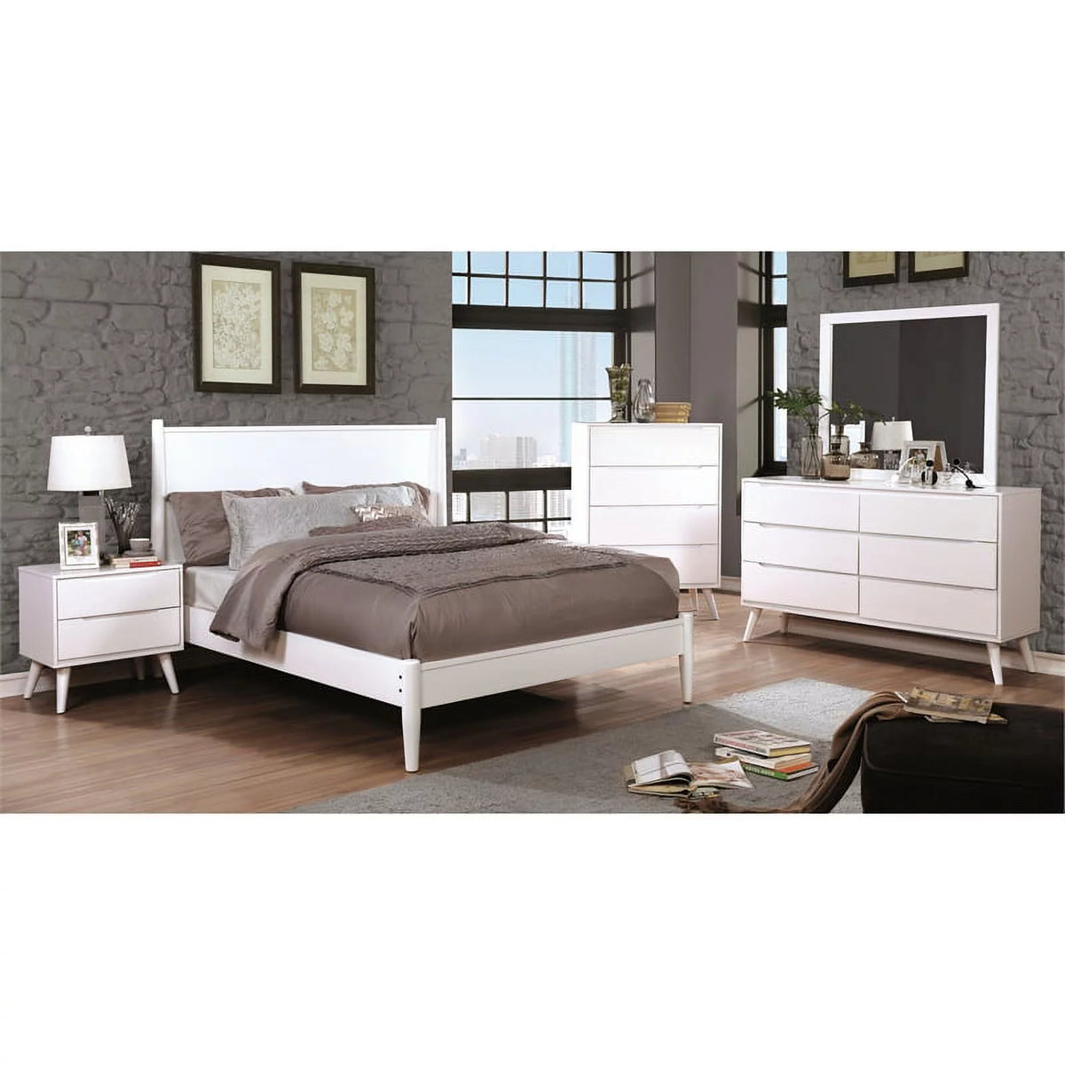 Solid Wood Queen Platform Bed in White K348