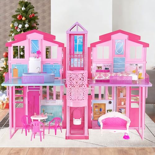2-Story Foldable Dollhouse with 4 Rooms & Elevator Y566