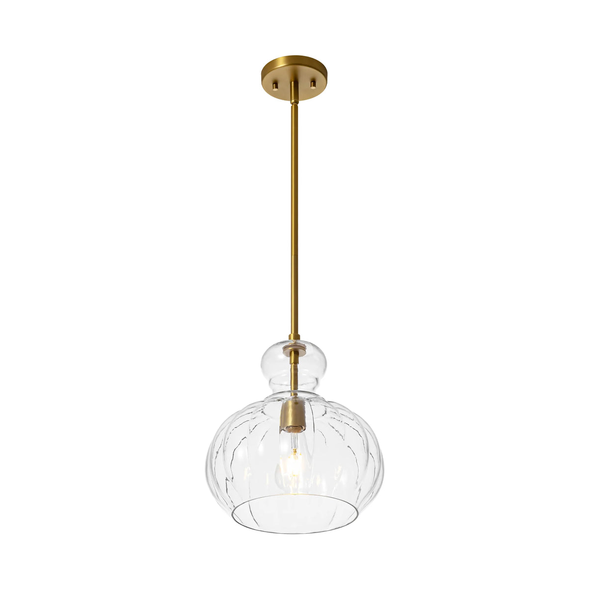 1-Light Dimmable Glass Farmhouse Pumpkin Shaded Pendant C3682