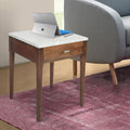 Square Italian Carrara White Marble Side Table with Legs - Tan M931112