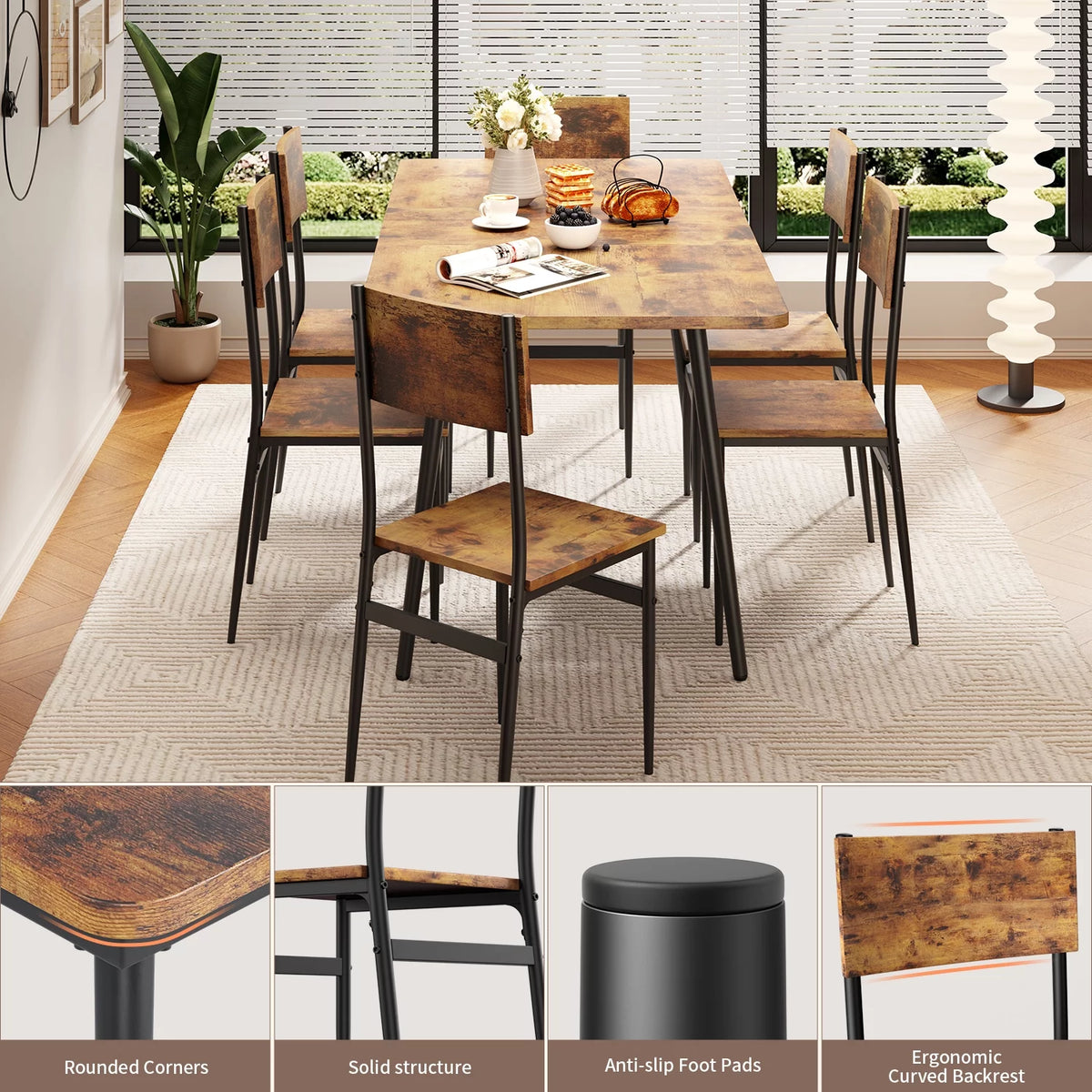 Extendable Kitchen Table Set for 4-6 People, 7-Piece Dining Table Set With 6 Chairs L51246