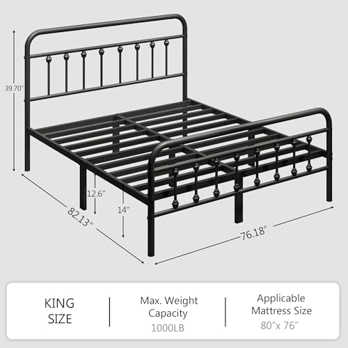 Full Size Black Metal Platform Bed Frame with Headboard and Footboard D408977