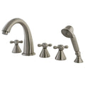 Three Handle Roman Tub Filler with Hand Shower, Satin Nickel I769642