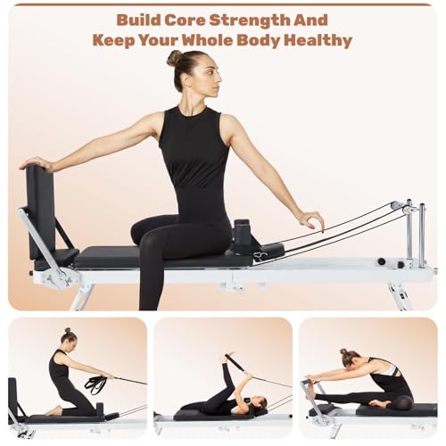 Foldable Pilates Reformer Machine with Dual Resistance Springs and Cords U167578