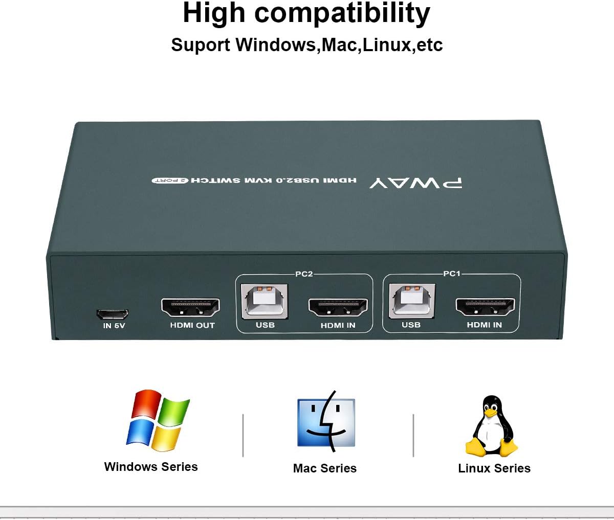 KVM Switch HDMI 2 Port, 4K@30Hz, USB2.0 Hub, with 2 HDMI and 2 USB Cables Q436069