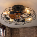 White Bladeless Caged Ceiling Fan with Lights Remote Control L72185