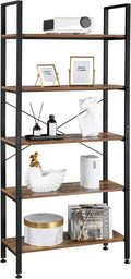 5 Tier Rustic Wood and Metal Bookshelf P826755