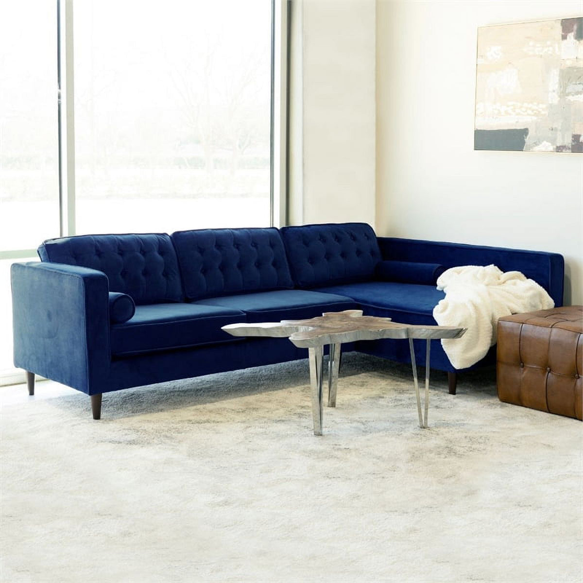 Blue Velvet L-Shaped Right-Facing Sectional X764495
