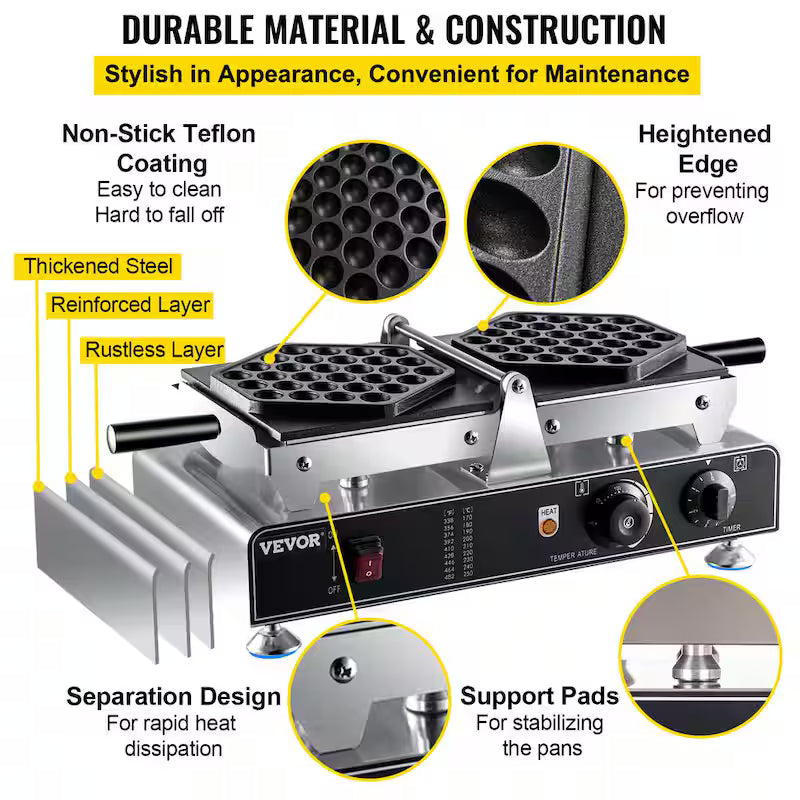 Commercial Bubble Waffle Maker Electric 1500W D7201
