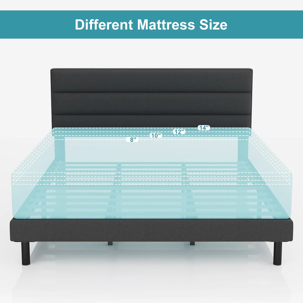 Twin Size Wingback Fabric Upholstered Platform Bed Frame B370600
