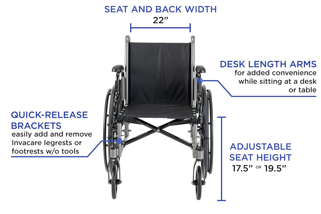 Folding Wheelchair 22 Inch Seat with Padded Legrests & Desk Arms Y270
