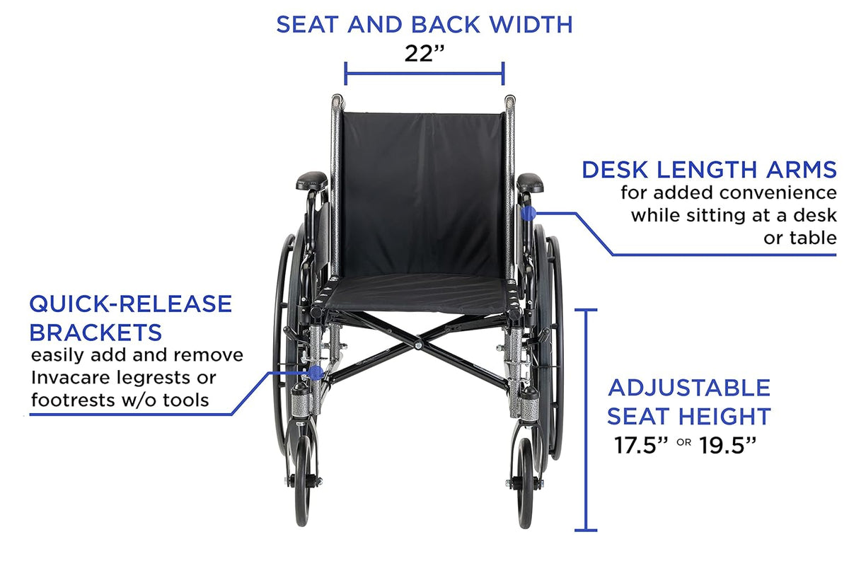 Folding Wheelchair 22 Inch Seat with Padded Legrests & Desk Arms Y270