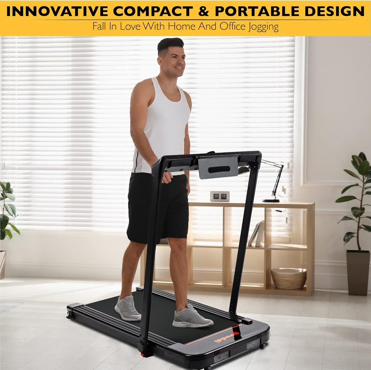 Under Desk Treadmill, 480W Foldable Motorized Exercise Machine with Bluetooth Speaker and LED Display G300