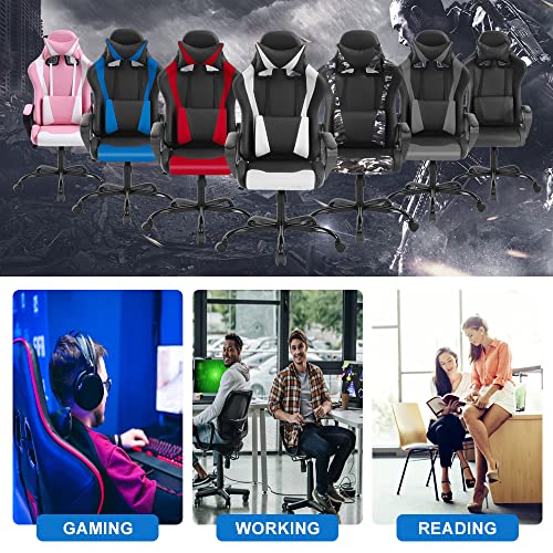 White Ergonomic PU Leather Gaming Chair with Lumbar Support Headrest P854473
