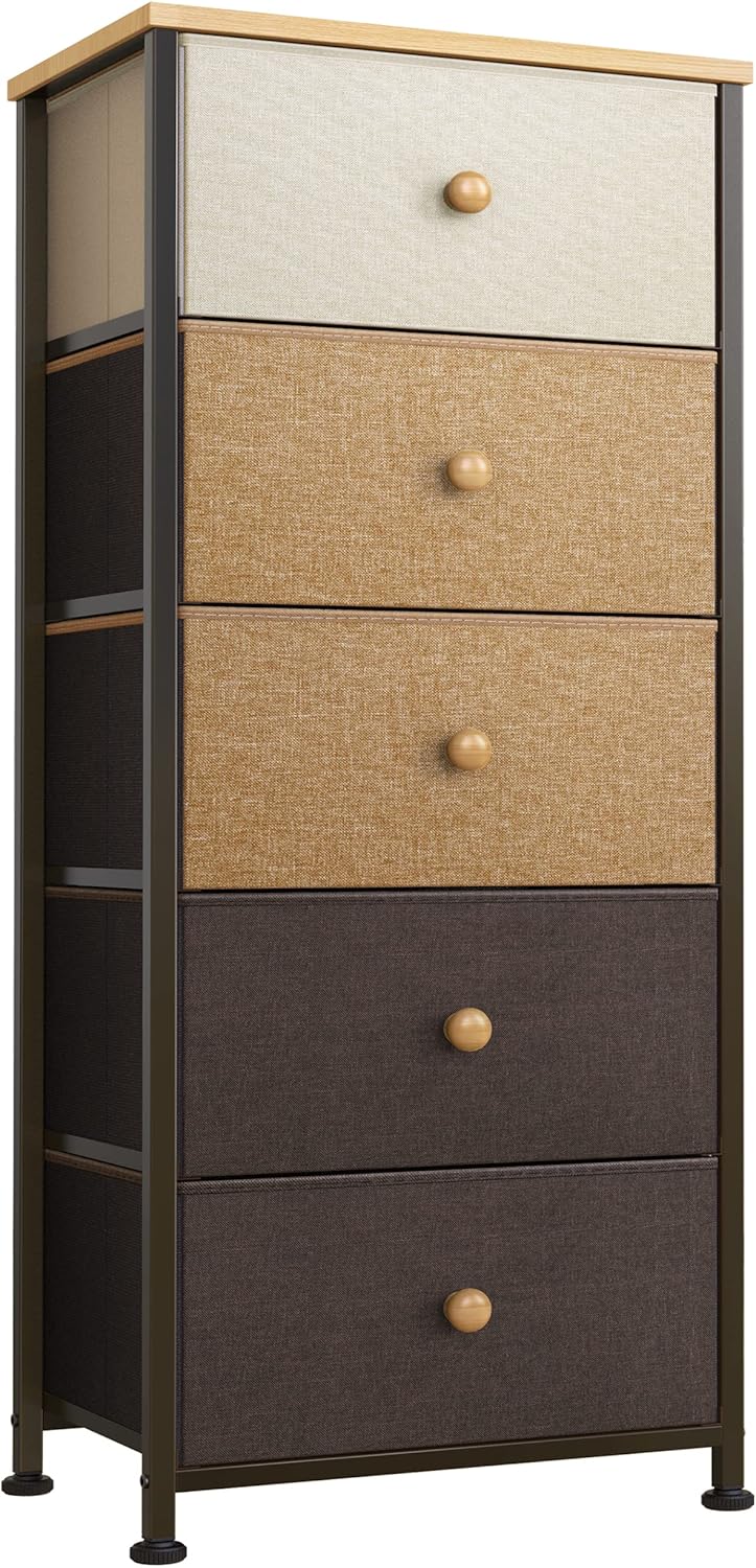 5 Drawer Dresser with Wooden Top and Fabric Bins H873
