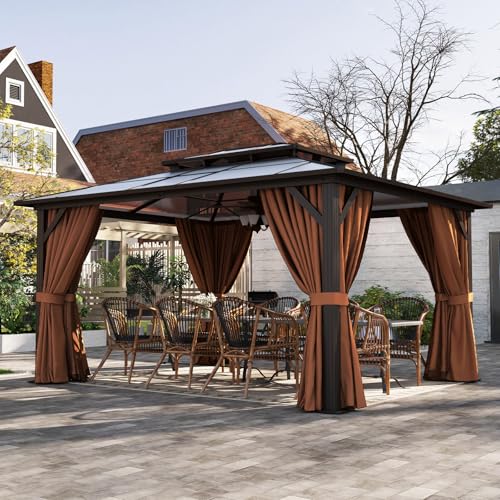 12'x14' Hardtop Gazebo with Curtains and Netting E67577