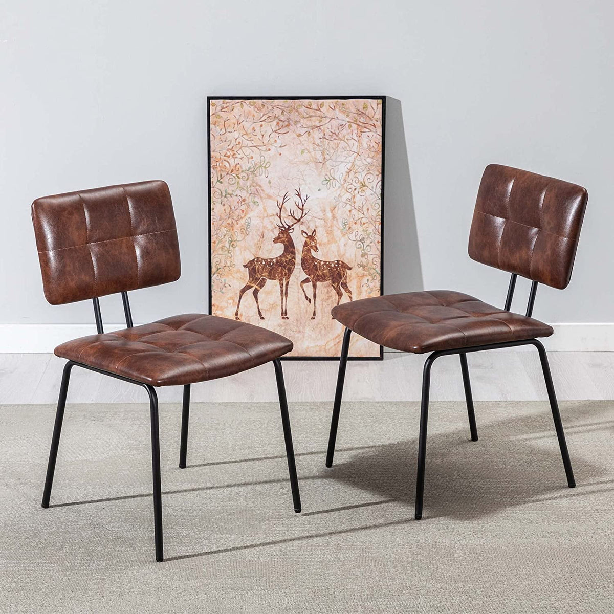 Faux Leather Upholstered Dining Chairs Set of 2 with Metal Legs Z152