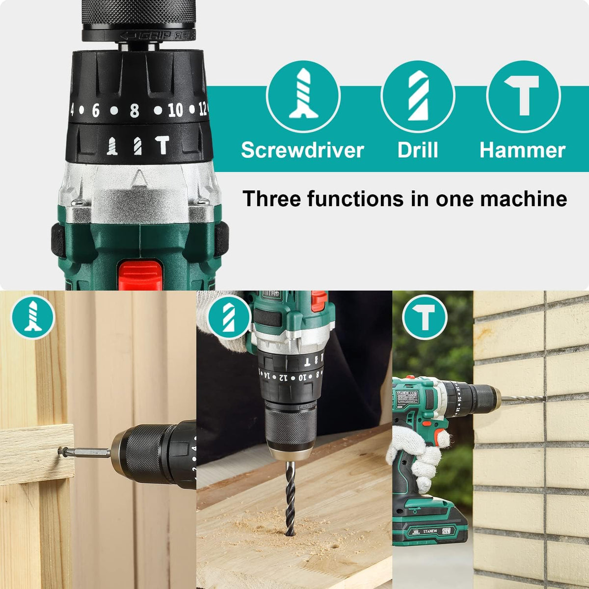 Cordless Hammer Drill Impact Driver with 20V 2.0Ah Li-ion Battery, 69 accessories, Carrying Case 2 Batteries and Charger V65279