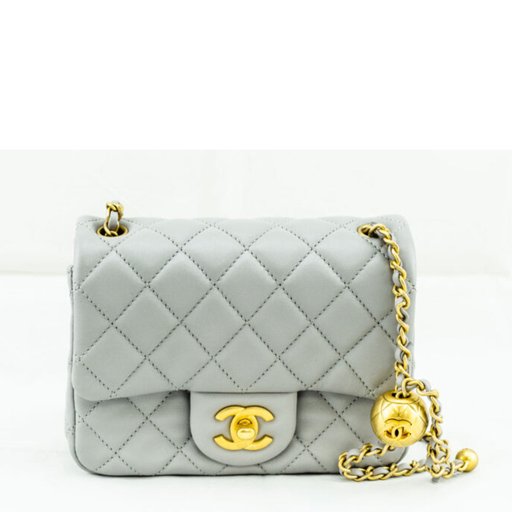Light grey Quilted Lambskin Mini Flap R8024