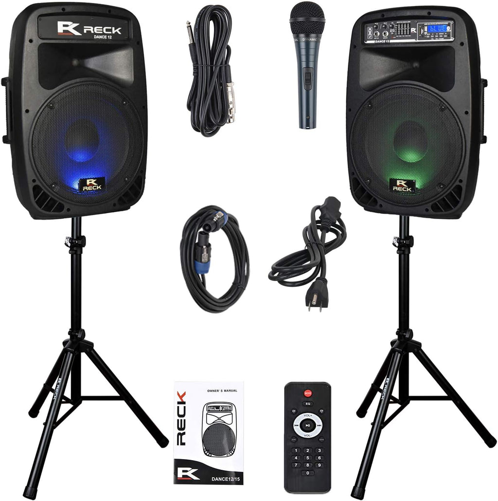 Portable 12-Inch 1000 Watts 2-Way Powered DJ/PA Speaker System Combo Set with Bluetooth and Speaker Stands C4216