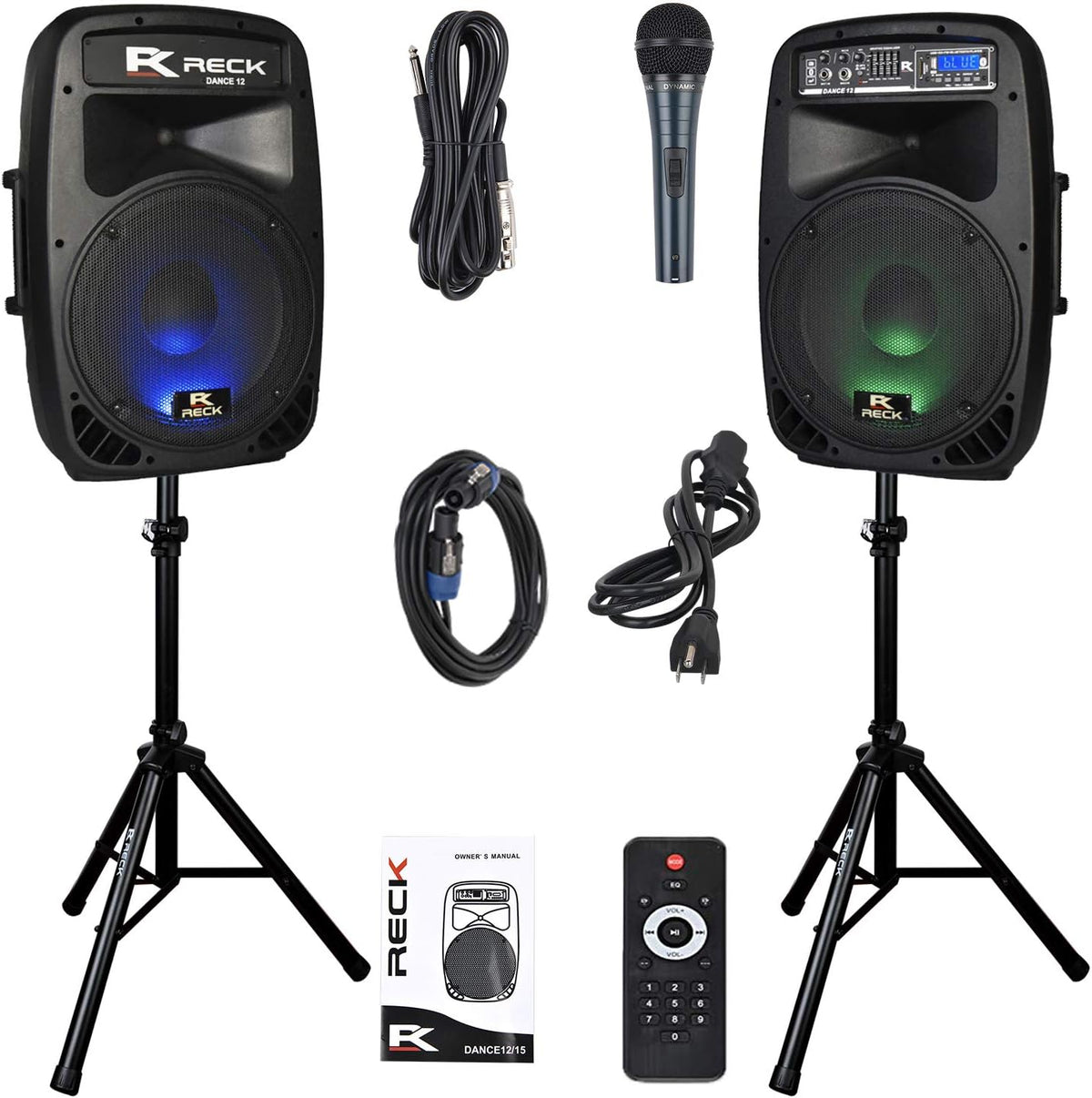 Portable 12-Inch 1000 Watts 2-Way Powered DJ/PA Speaker System Combo Set with Bluetooth and Speaker Stands C4216