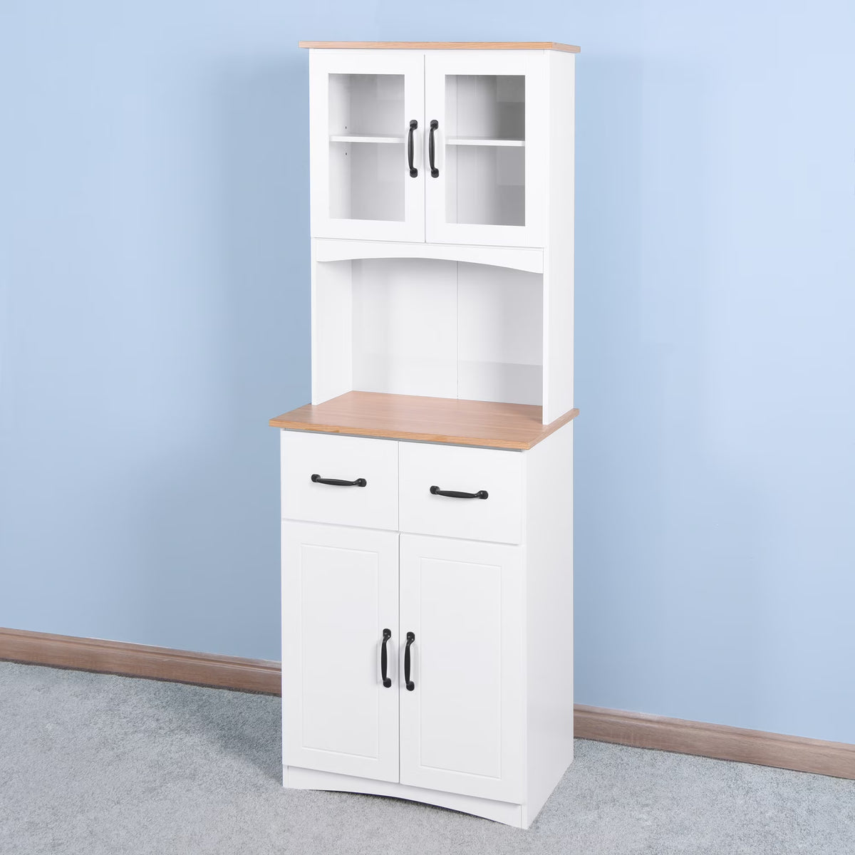 White Tall Wooden Kitchen Cabinet with 2 Drawers I11376
