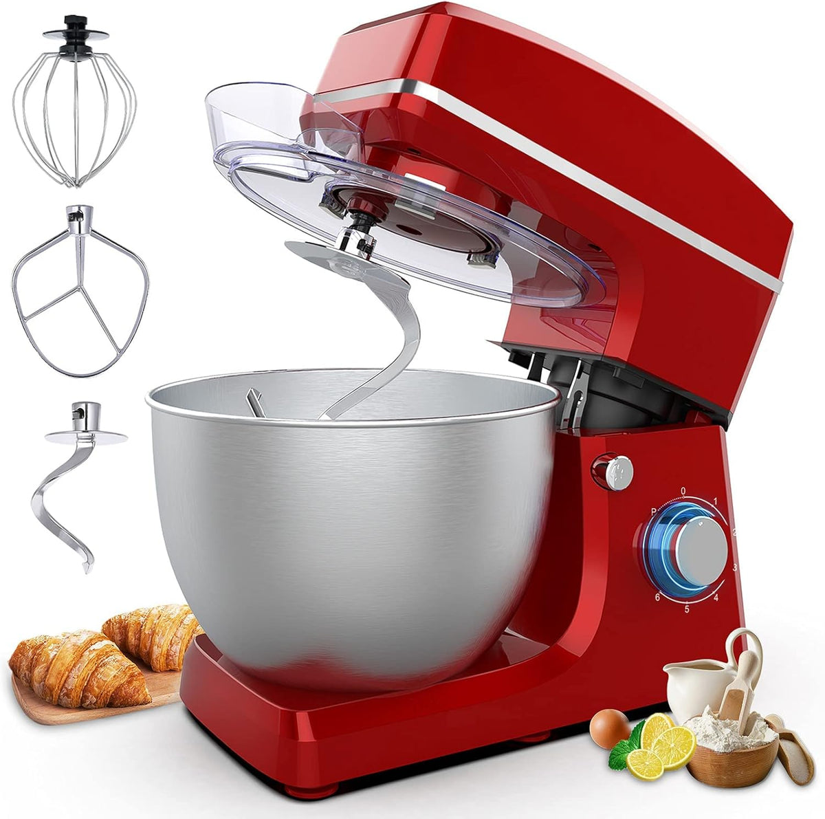 Red 8.5QT 660W 6-Speed Tilt-Head Stand Mixer with Stainless Steel Bowl H3040