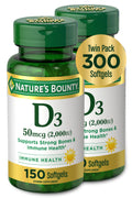 Vitamin D3 Softgels, 50 mcg, 2000 IU, 150 Ct, 2 Pack W772