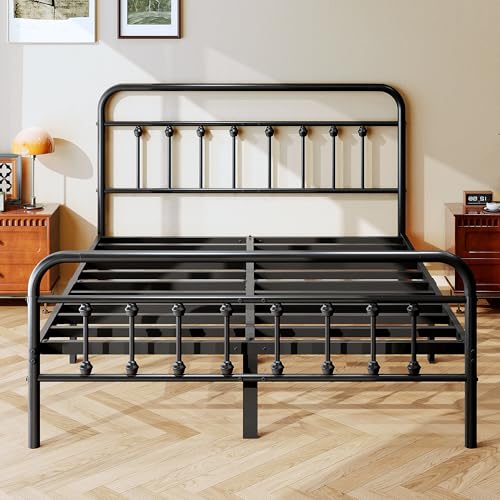 Full Size Black Metal Platform Bed Frame with Headboard and Footboard D408977