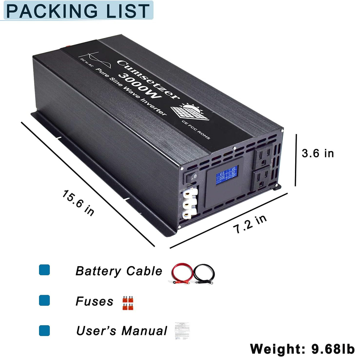 3000W 24V Pure Sine Wave Power Inverter with Dual US Outlet T827