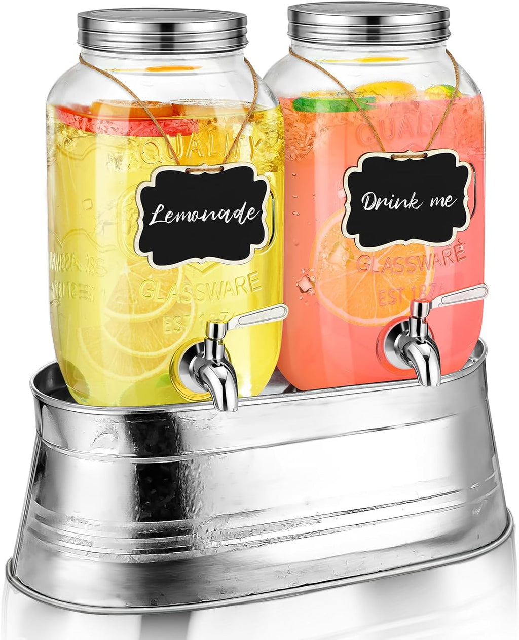 2 Pack 1 Gallon Glass Beverage Dispenser with Stand J60185