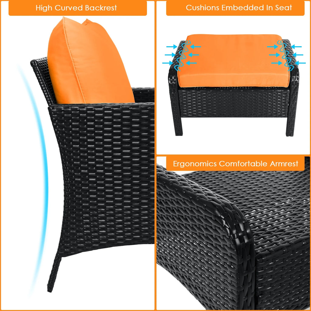 5 Piece Outdoor Rattan Wicker Patio Furniture Set with Ottoman and Coffee Table A146473