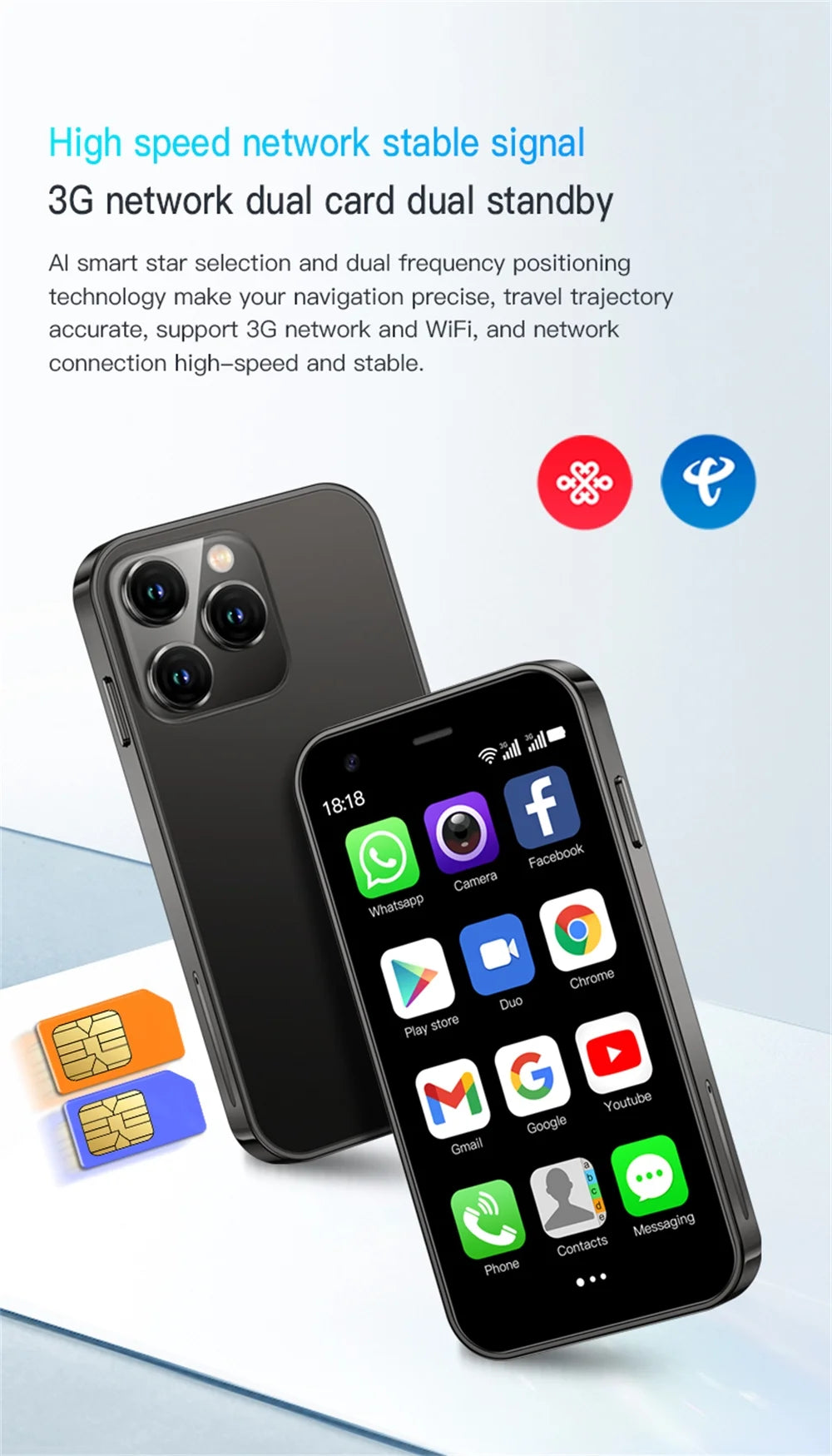 Unlocked 3G Mini Smartphone Android 8.1 2GB RAM 16GB ROM P694