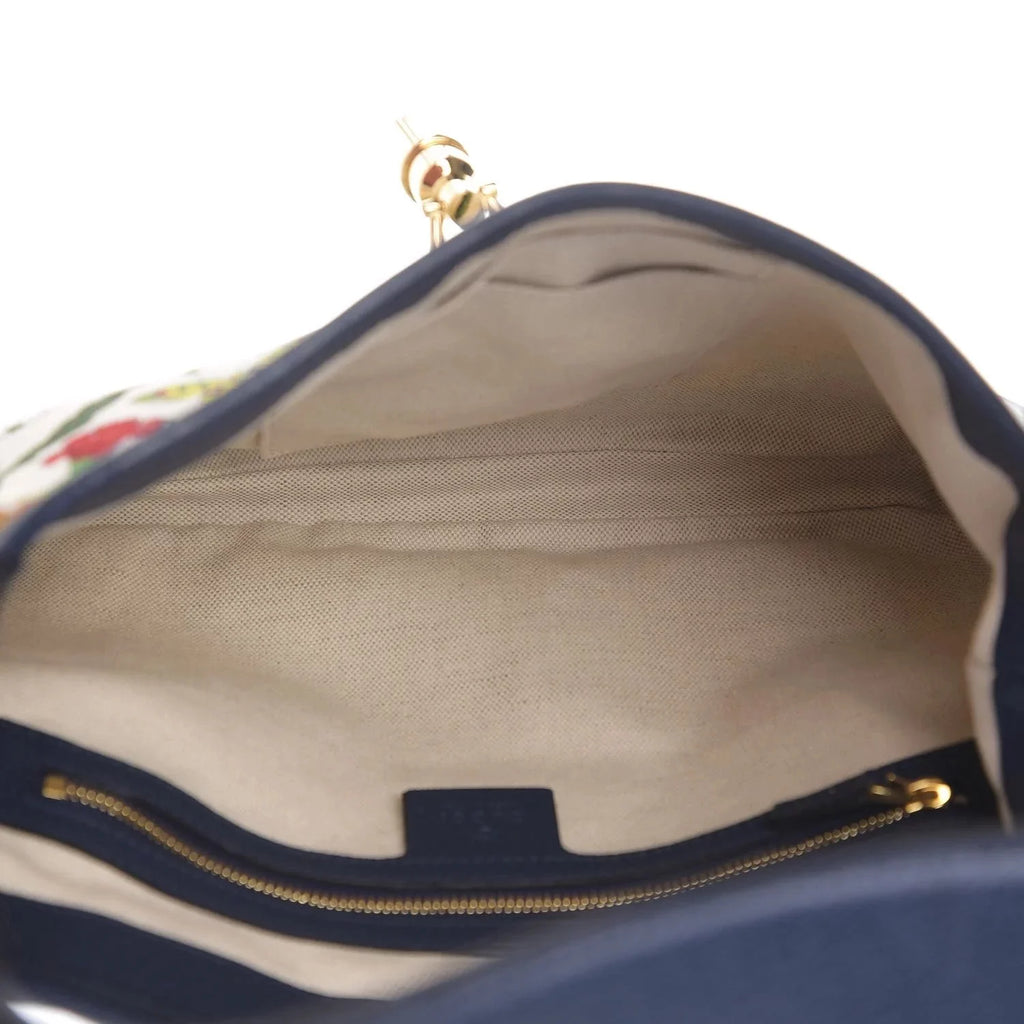 White Blue Canvas Hobo Bag P599