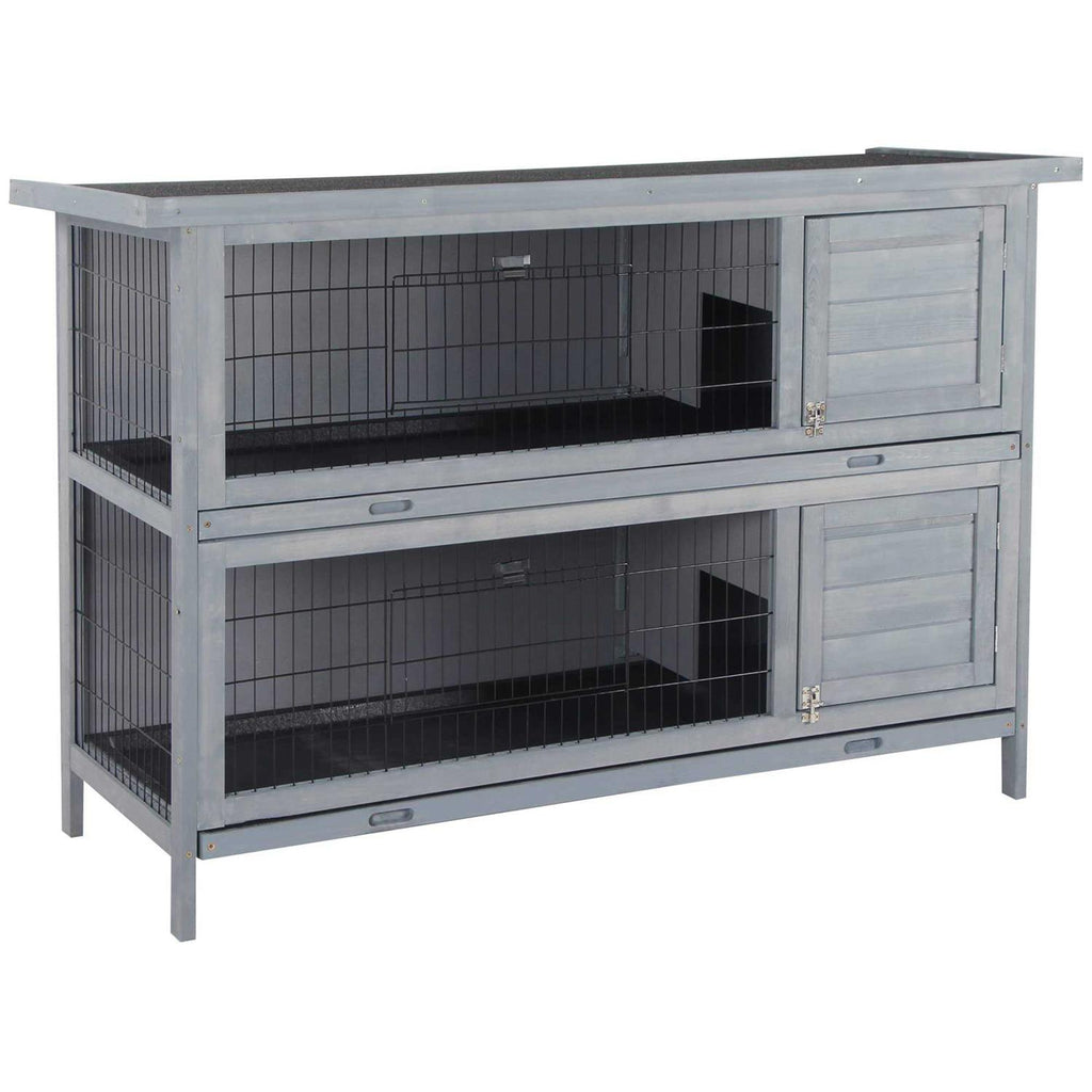 2-Story Wooden Rabbit Hutch with Lockable Doors H70439