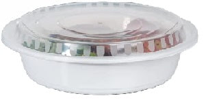 48oz 25 Pack White 9" Round Microwavable Plastic Container with Lid M215
