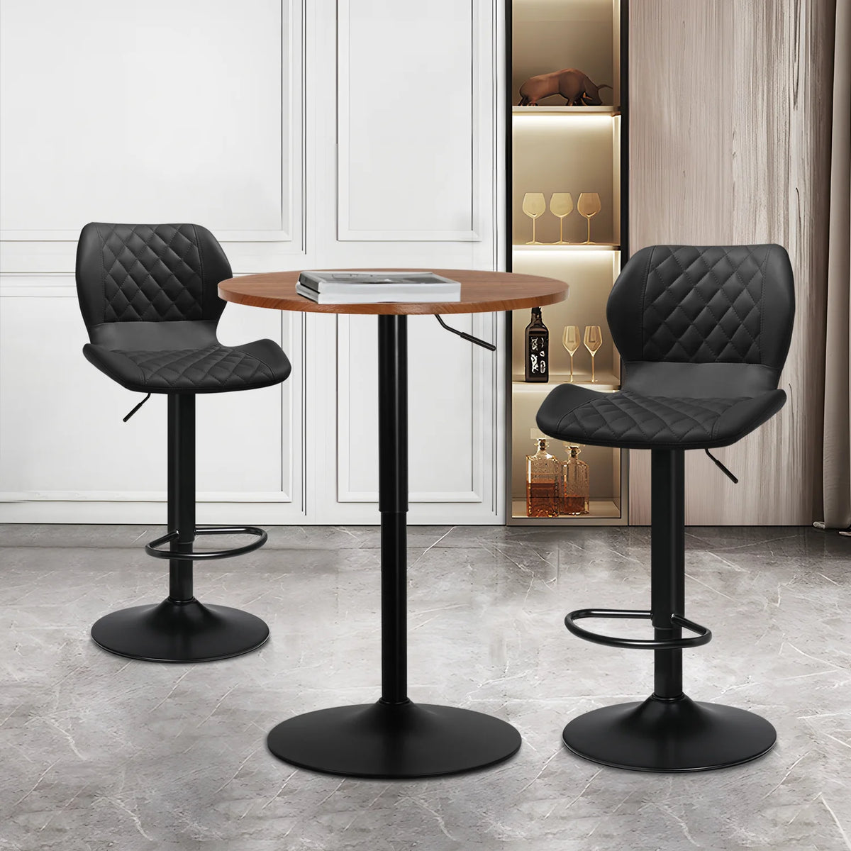 3 Piece Bar Table and Chair Set with Rotatable Tall Bistro Stools D51553