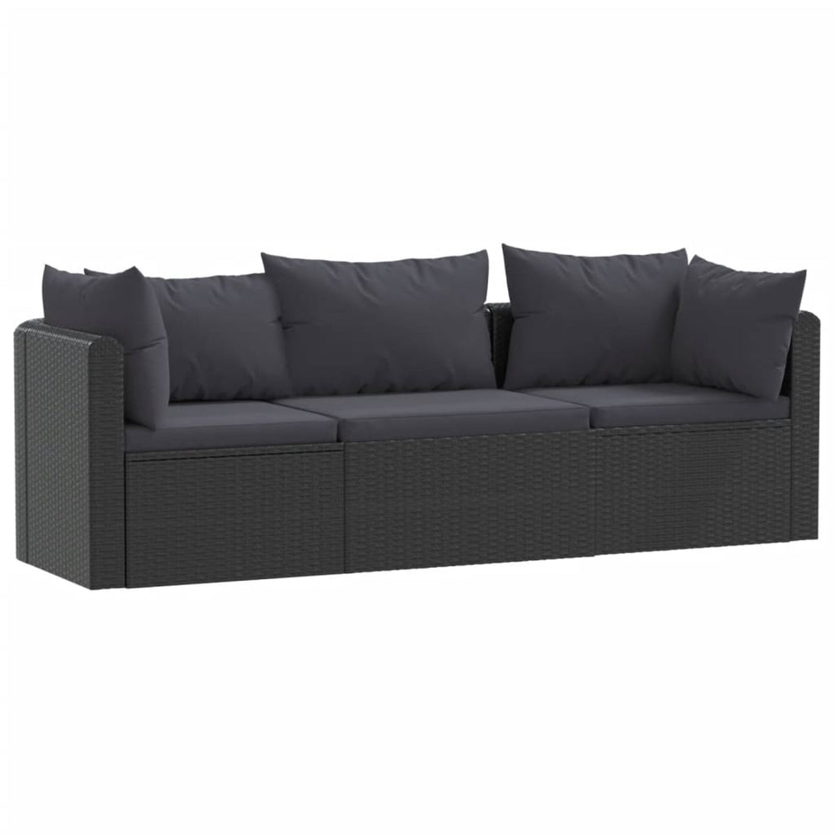 Black Poly Rattan 3 Piece Patio Sofa Set with Cushions H6145