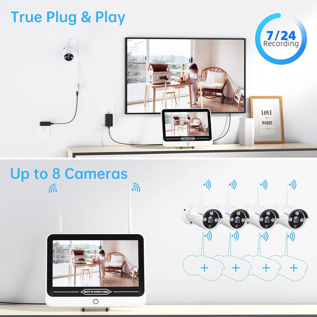 3MP Wireless Security Camera System with 12” Monitor Q8513