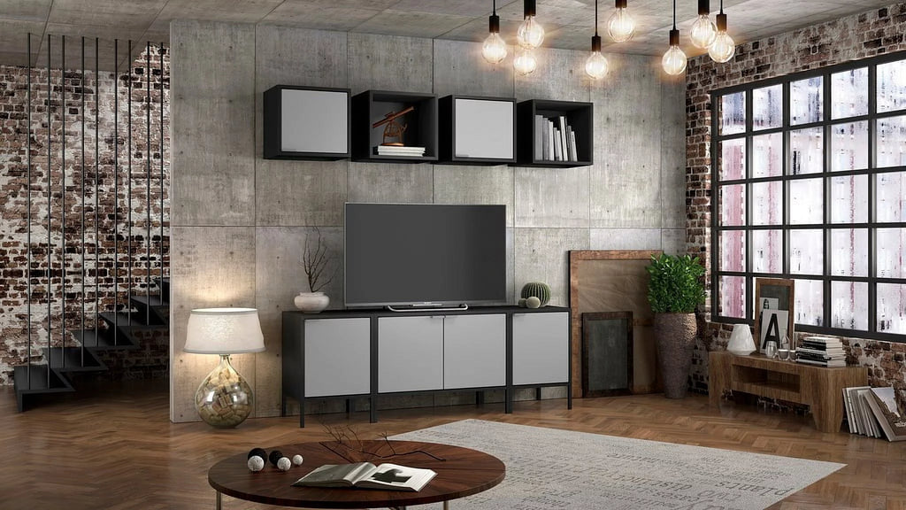Black and Grey TV Stand Cabinet B122346