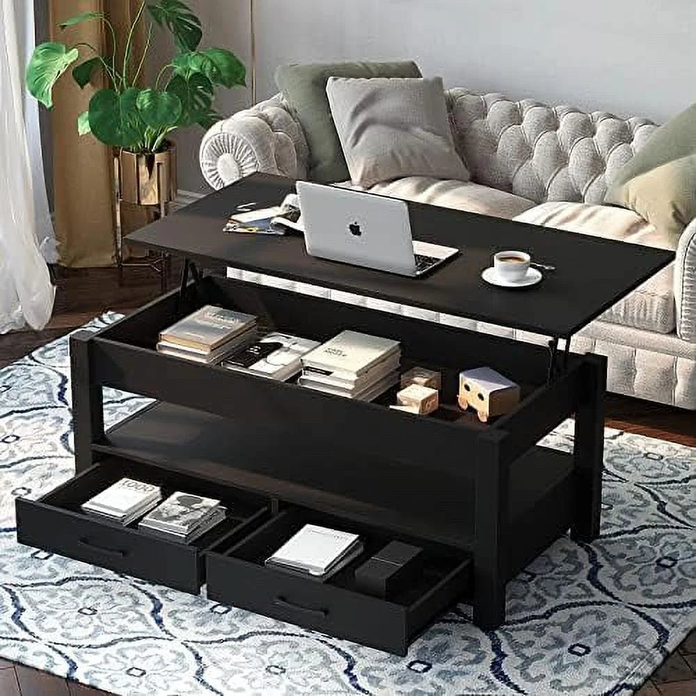 Lift Top Coffee Table with Drawers and Hidden Compartment D687