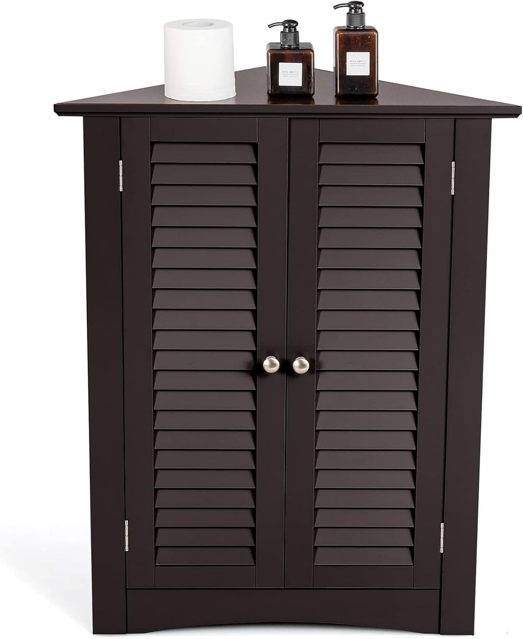 Brown Corner Bathroom Cabinet with Double Shutter Doors U357416