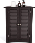 Brown Corner Bathroom Cabinet with Double Shutter Doors U357416