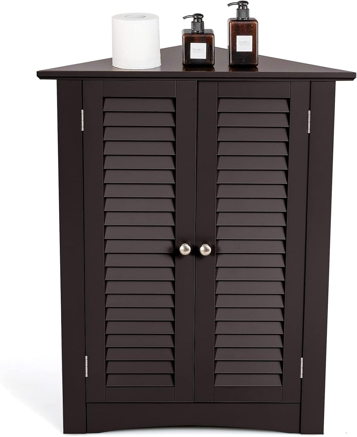Brown Corner Bathroom Cabinet with Double Shutter Doors U357416