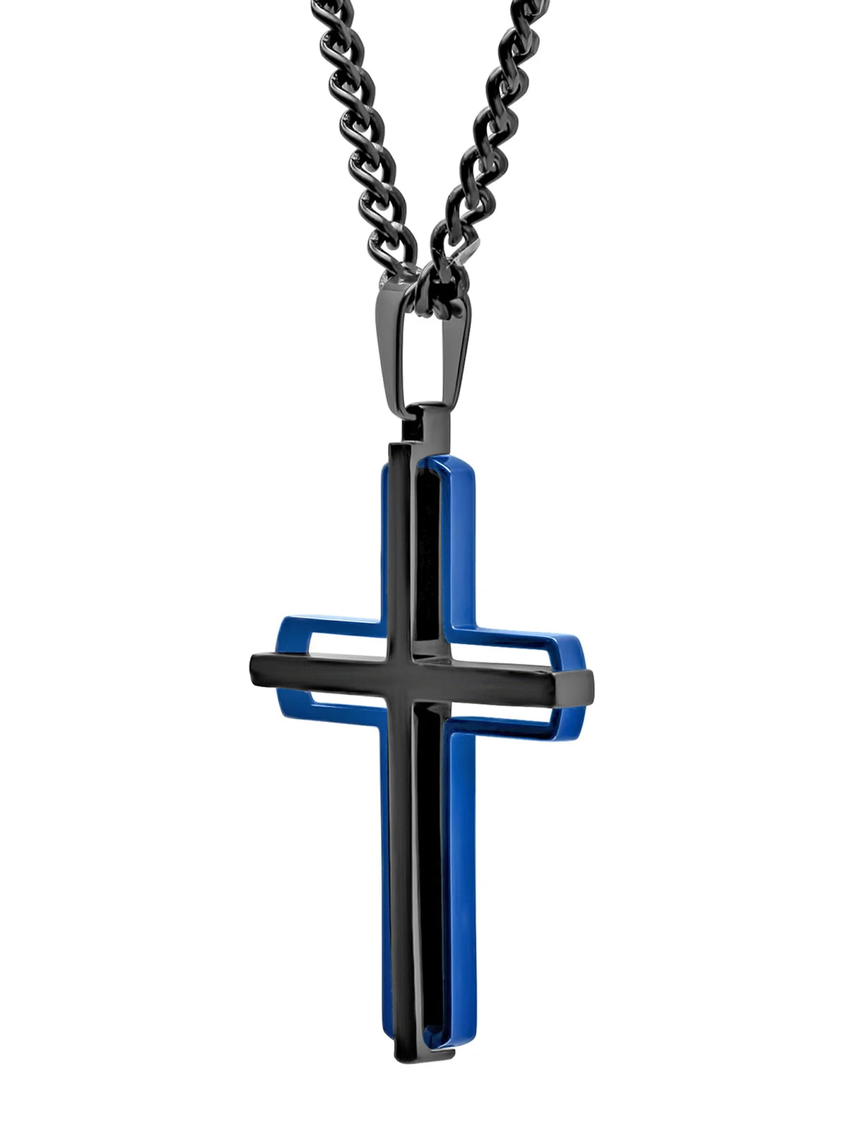 Stainless Steel Black & Blue Cross Pendant Necklace Q4423