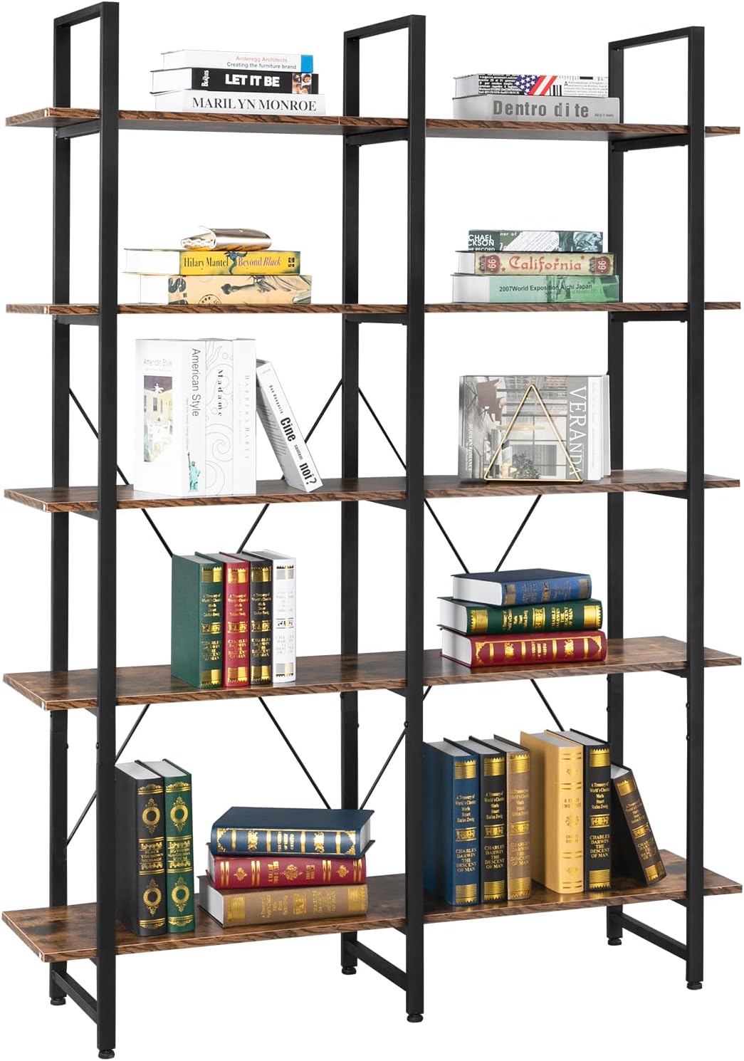 5 Tier Rustic Wood and Metal Bookshelf P826755