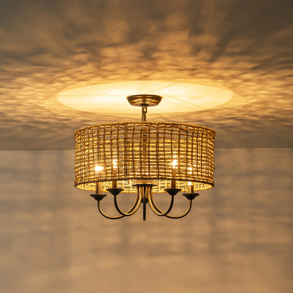 Distressed Hand-Woven Drum Chandelier L46137