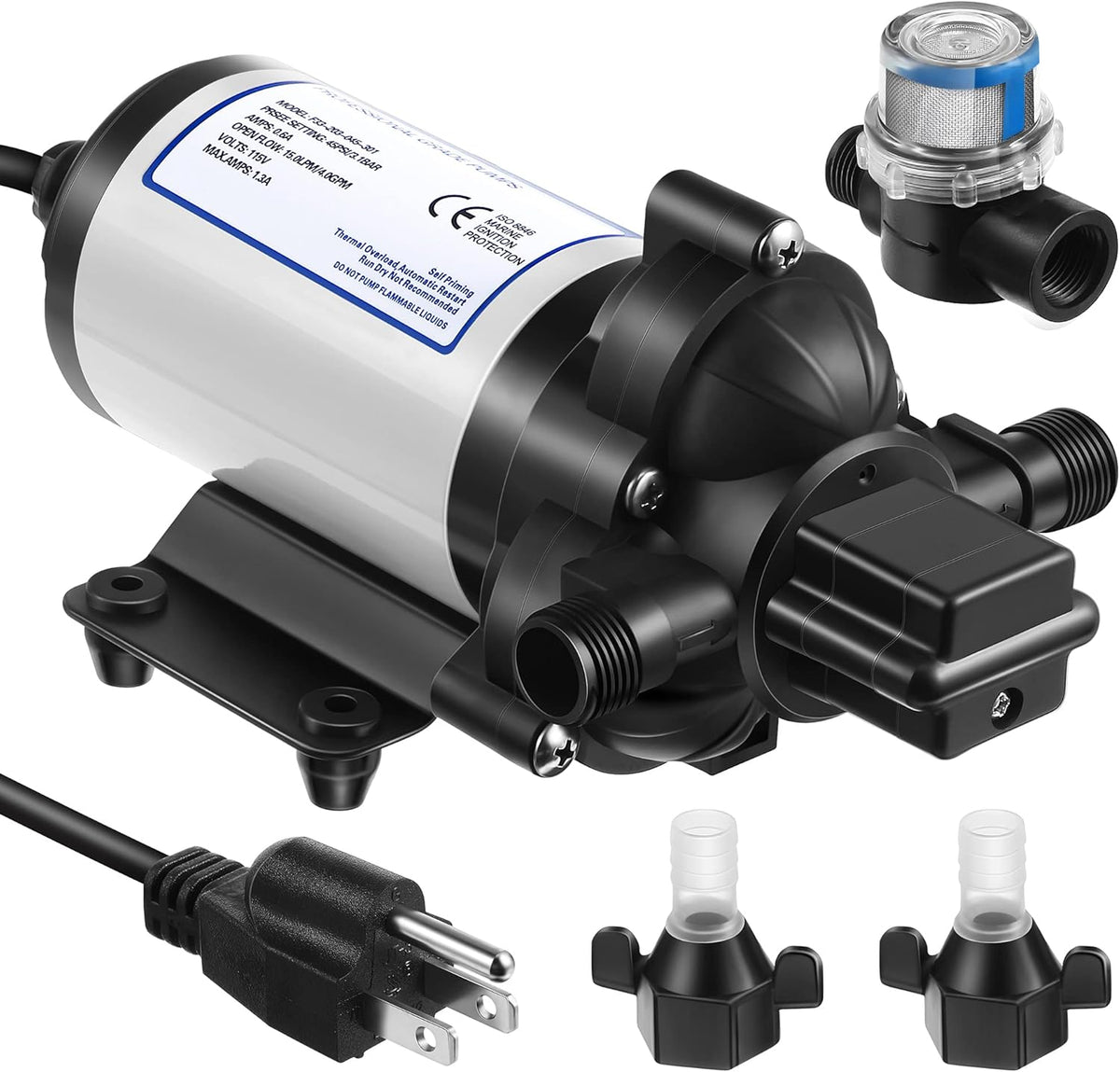 Self Priming Diaphragm Pump 115V 4 Gpm 45 Psi with Power Plug Y30579