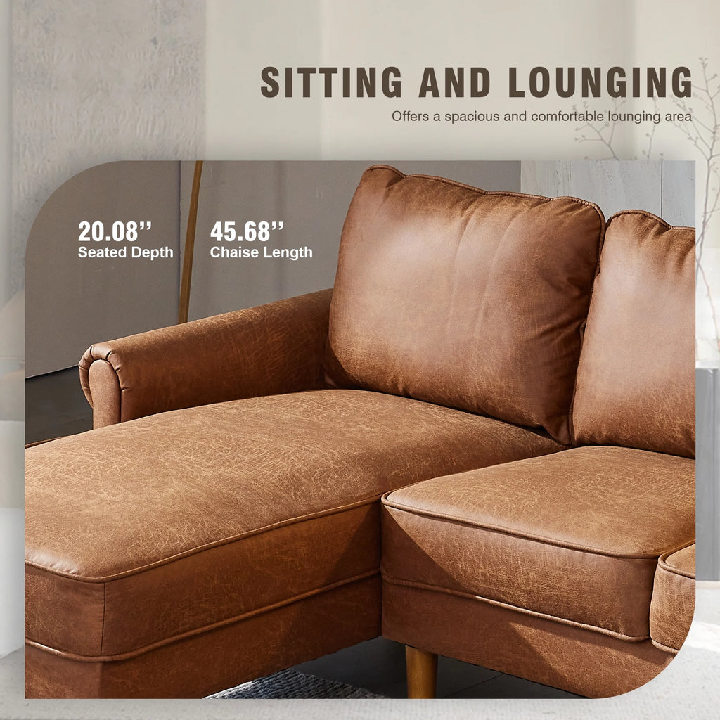 81.50" Wide L-Shaped Suede Fabric Light Brown Sectional Sofa H99029